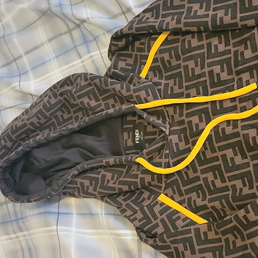 Fendi classic hoodie size medium brown with fendi sign in black